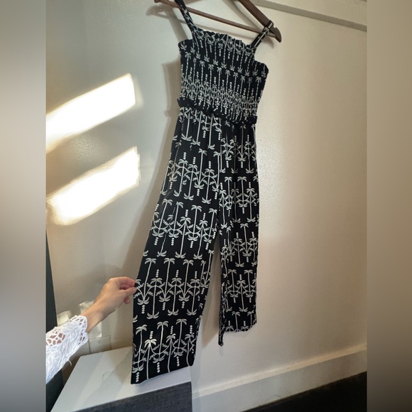 Primark Black & White Smocked Wide-Leg Jumpsuit Girl’s Kids 11/12 Tropical Palm - Picture 3 of 9